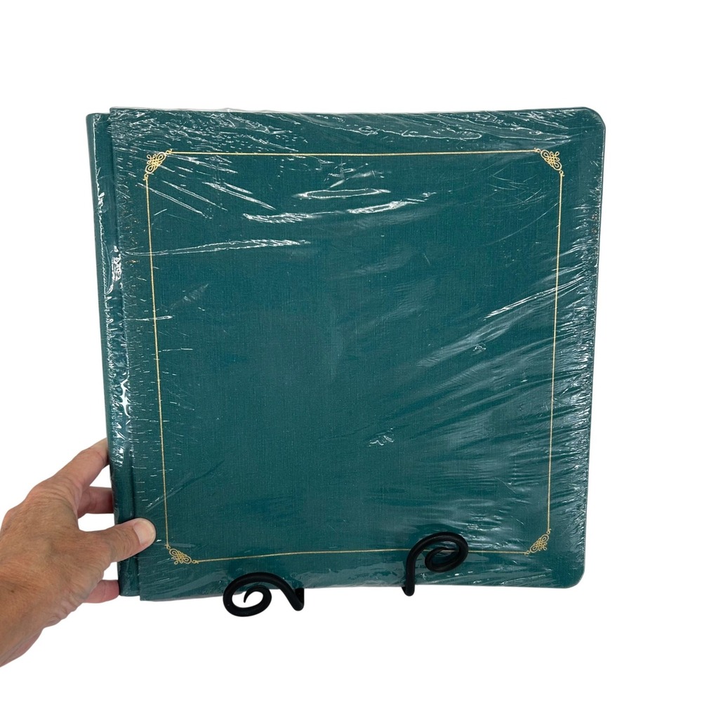 New Sealed Green Fabric Photo Album Gold Foil Border Square Scrapbook Album